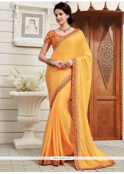 Observable Faux Chiffon Yellow Patch Border Work Classic Designer Saree