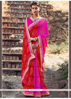 Prominent Faux Georgette Patch Border Work Shaded Saree