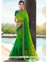 Delightsome Print Work Faux Georgette Shaded Saree