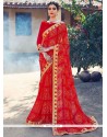 Competent Red Faux Georgette Printed Saree