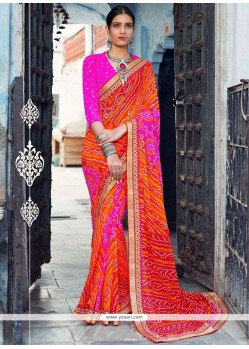 Vibrant Faux Georgette Print Work Shaded Saree