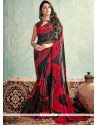 Artistic Weight Less Black And Red Printed Saree