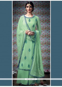Gilded Sea Green Embroidered Work Faux Georgette Designer Palazzo Salwar Suit