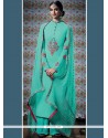 Flamboyant Embroidered Work Faux Georgette Blue Designer Palazzo Suit