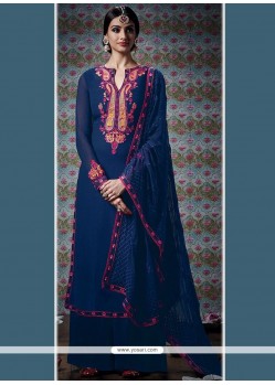 Piquant Embroidered Work Navy Blue Designer Palazzo Suit