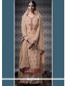 Awesome Beige Embroidered Work Faux Georgette Designer Palazzo Suit
