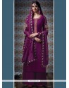 Impeccable Wine Embroidered Work Faux Georgette Designer Palazzo Suit