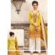 Exciting Yellow Print Work Cotton Designer Palazzo Suit