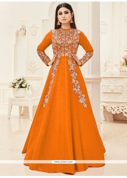 Mouni Roy Orange Art Silk Floor Length Anarkali Suit