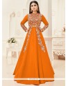 Mouni Roy Orange Art Silk Floor Length Anarkali Suit