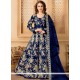 Embroidered Tafeta Silk Floor Length Anarkali Suit In Navy Blue