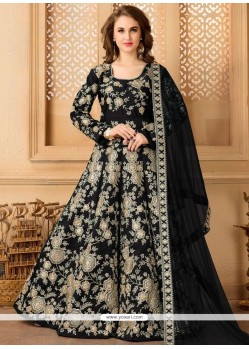 Cute Resham Work Black Tafeta Silk Floor Length Anarkali Suit