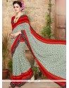 Majestic Faux Georgette Grey And Red Printed Saree