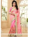 Epitome Pink Patch Border Work Faux Georgette Classic Saree