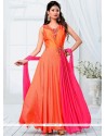 Alluring Banarasi Silk Orange And Pink Readymade Designer Suit
