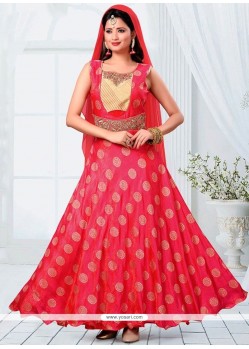 Enticing Brocade Red Embroidered Work Readymade Designer Suit