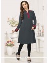 Embroidered Faux Georgette Party Wear Kurti In Grey
