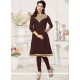 Beckoning Brown Embroidered Work Faux Georgette Party Wear Kurti