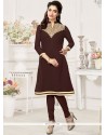 Beckoning Brown Embroidered Work Faux Georgette Party Wear Kurti