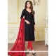 Affectionate Black And Red Print Work Jacquard Churidar Suit