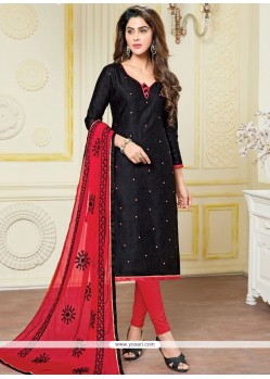 Affectionate Black And Red Print Work Jacquard Churidar Suit