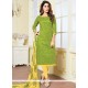Ideal Jacquard Green And Yellow Print Work Churidar Suit