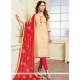 Prominent Banarasi Silk Beige And Red Churidar Suit