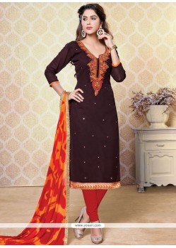 Surpassing Faux Georgette Brown And Maroon Embroidered Work Churidar Designer Suit
