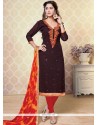Surpassing Faux Georgette Brown And Maroon Embroidered Work Churidar Designer Suit