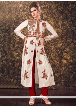 Paramount Tafeta Silk Zari Work Readymade Churidar Suit