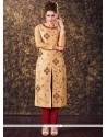 Zari Tafeta Silk Readymade Churidar Suit In Beige