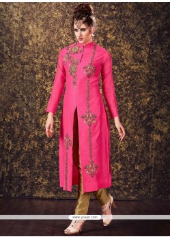 Classical Art Silk Embroidered Work Readymade Churidar Suit