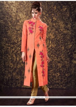 Zari Art Silk Readymade Churidar Suit In Peach