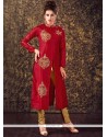 Energetic Art Silk Maroon Readymade Churidar Suit