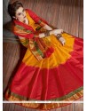 Red And Yellow Woven Work Tussar Silk Traditional Designer Saree