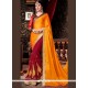 Fascinating Faux Georgette Red And Yellow Half N Half Designer Saree