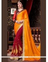 Fascinating Faux Georgette Red And Yellow Half N Half Designer Saree