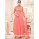 Innovative Peach Embroidered Work Faux Georgette Designer Suit
