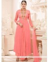 Innovative Peach Embroidered Work Faux Georgette Designer Suit
