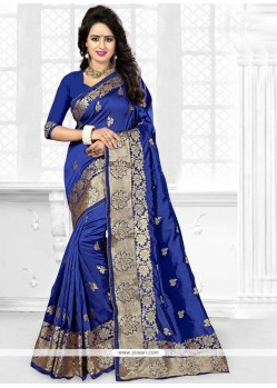 Impeccable Blue Embroidered Work Art Silk Traditional Designer Saree