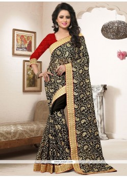 Heavenly Embroidered Work Bamber Georgette Saree
