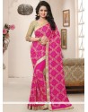 Charming Pink Embroidered Work Faux Crepe Classic Designer Saree