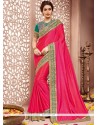 Excellent Embroidered Work Hot Pink Designer Traditional Saree