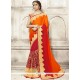 Girlish Orange And Red Patch Border Work Shaded Saree