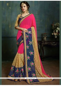 Perfect Net Pink Embroidered Work Classic Designer Saree