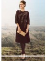 Voluptuous Brown Embroidered Work Party Wear Kurti