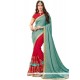 Orphic Fancy Fabric Red And Turquoise Half N Half Designer Saree
