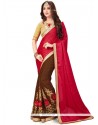 Embroidered Fancy Fabric Half N Half Saree In Brown And Red