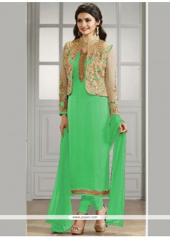 Prachi Desai Green Lace Work Jacket Style Suit