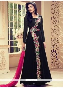 Prodigious Embroidered Work Faux Georgette Black Floor Length Anarkali Suit
